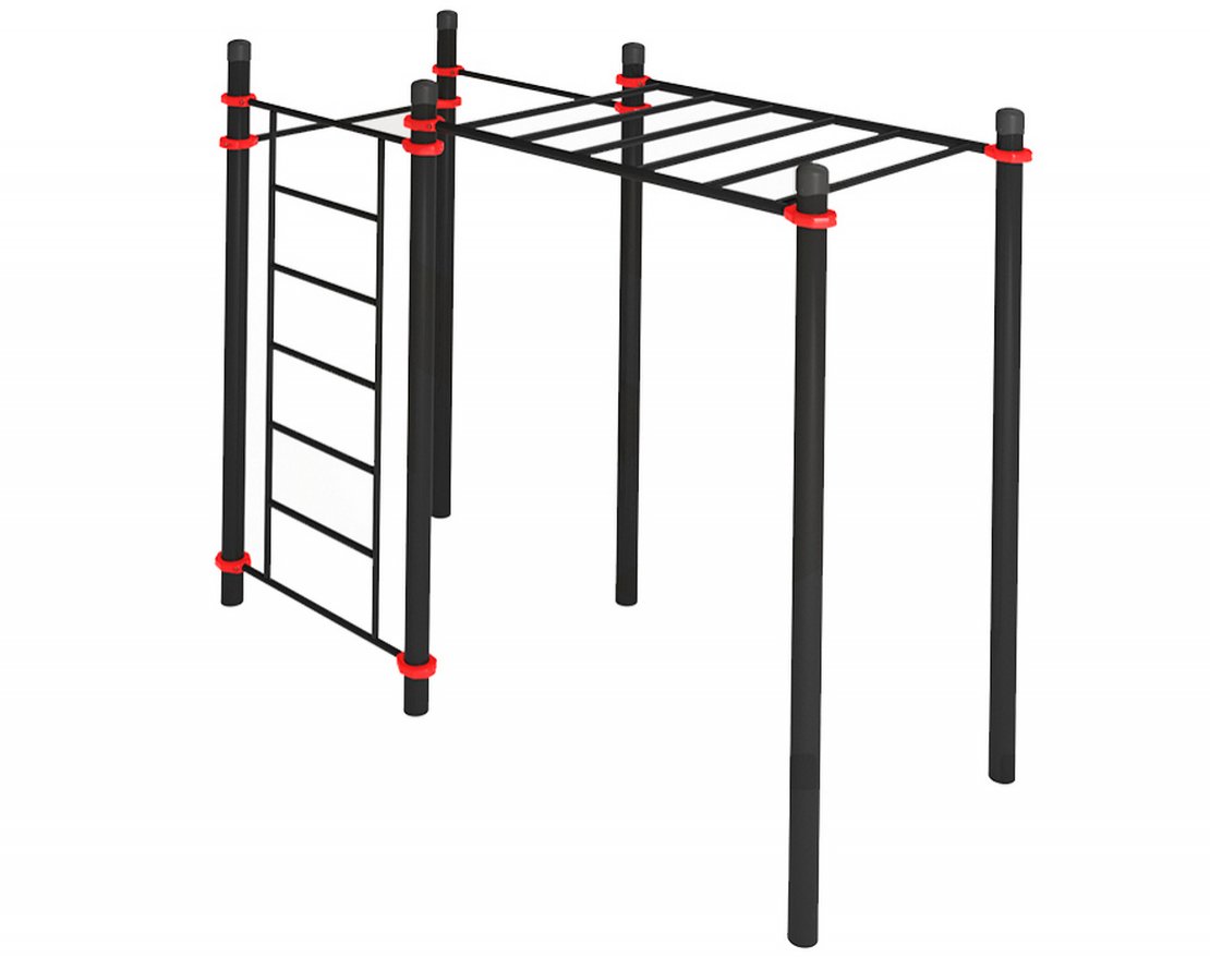 Уличный комплекс для воркаута с рукоходом, шведской стенкой и двумя турниками - вид 2